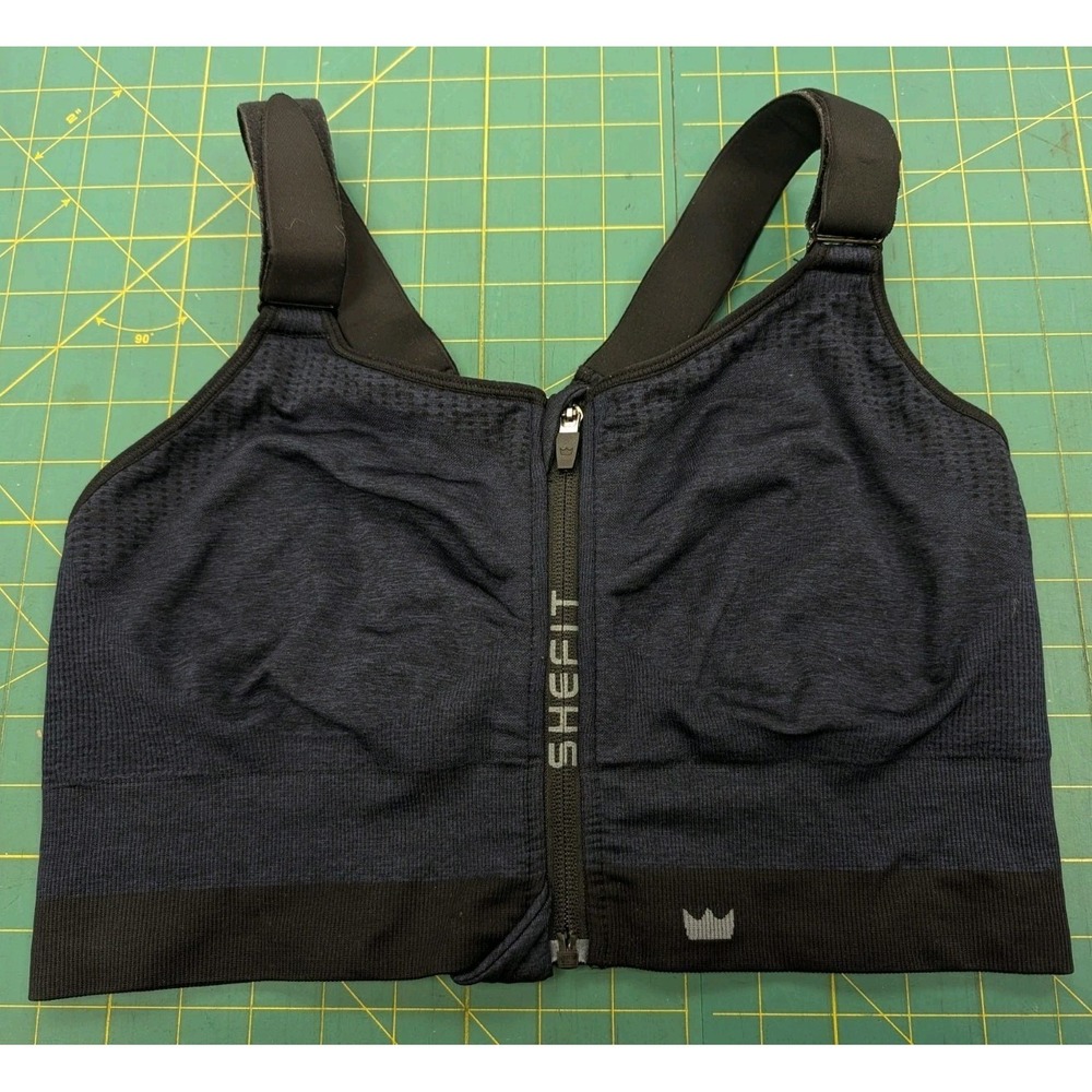 Shefit Women's 2Luxe Active Sports Bra Navy Full Zip Front Adjustable Straps
